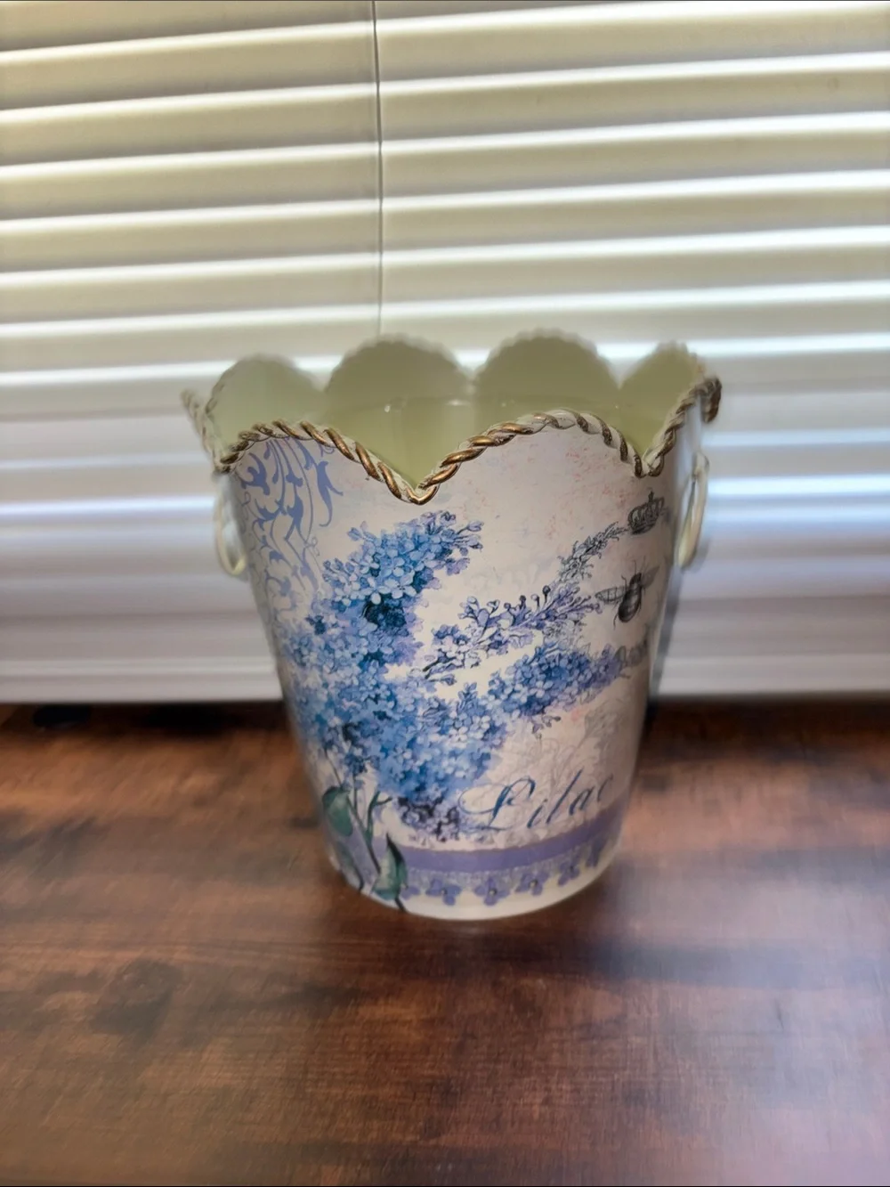 Decorative Blue Lilac Floral Metal Planter